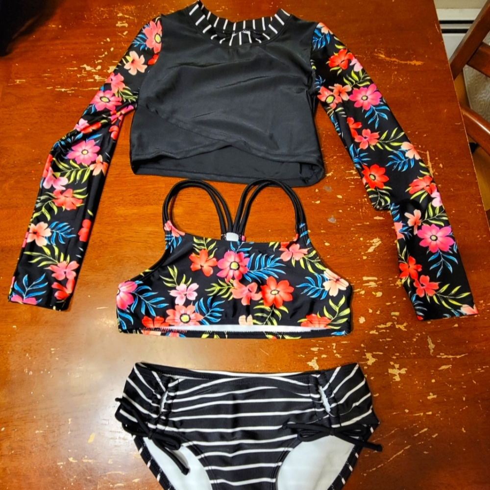 Floral Long Sleeve Kids Swim Set